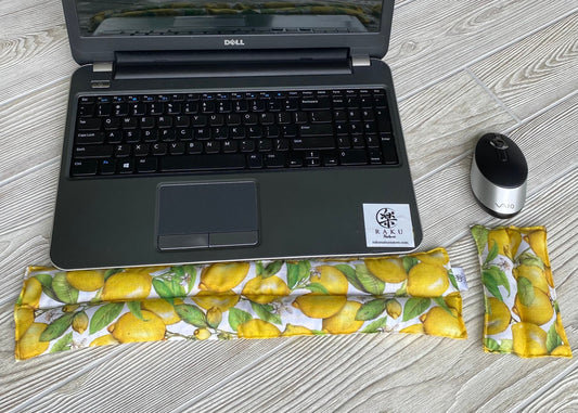 Yellow Lemon Office Accessories -Keyboard and Mouse Wrist Rest Set- Leopard Print Office Decor- Flaxseeds- Great gift option!